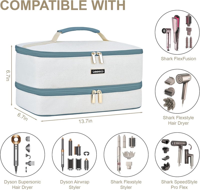 Lexeeco Travel Carrying Case for Shark FlexStyle Attachments & Dyson Airwrap, Hair Dryer Case, Double Layer, Teal - Image 3